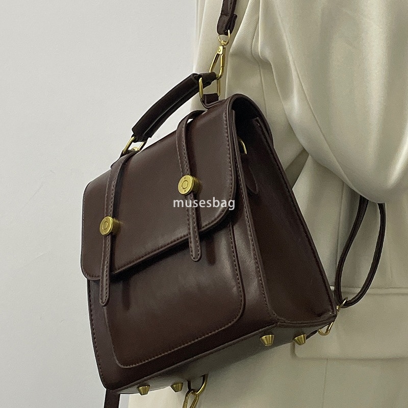 Fashionable women's high-quality student niche flat buckle practical backpack price British classic retro crossbody Oxford bag lightweight studen