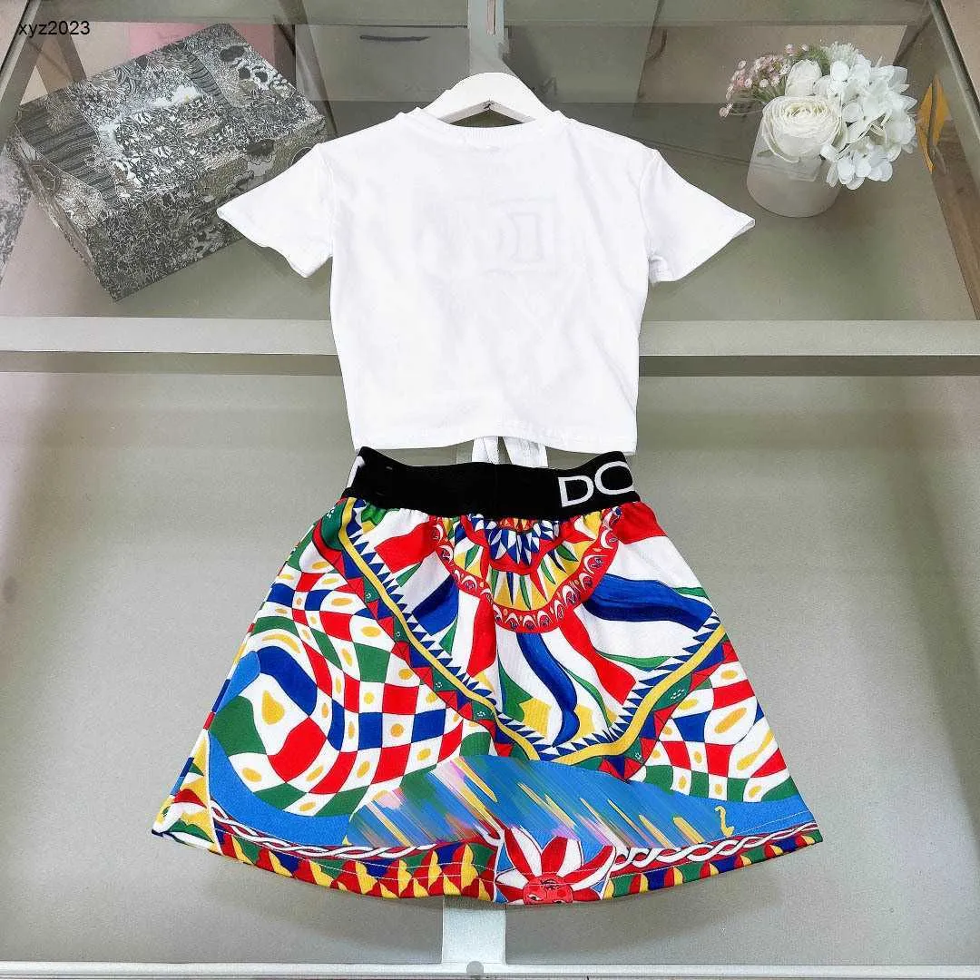 Girls Tracksuit Sets Summer Cotton Outfit Embroidered Top and Colorful Skirt for Kids 100-160cm Lightweight for Daily Use y250607D5A9