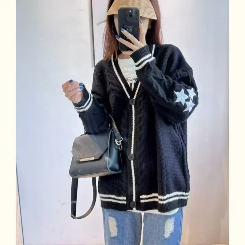 Deeptown Vintage Knit Swift Cardigan Y2k Star Sweater Women Folklore Korean Style Oversized Knitwear Harajuku Aesthetic Autumn 240626