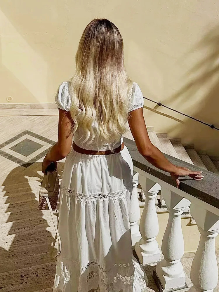 Foridol Flower Embroidery White Dress Set Women Summer Cotton Skirt Matching Set 2 Pcs Outfits Lace Decor Holiday Beach Dress 240703