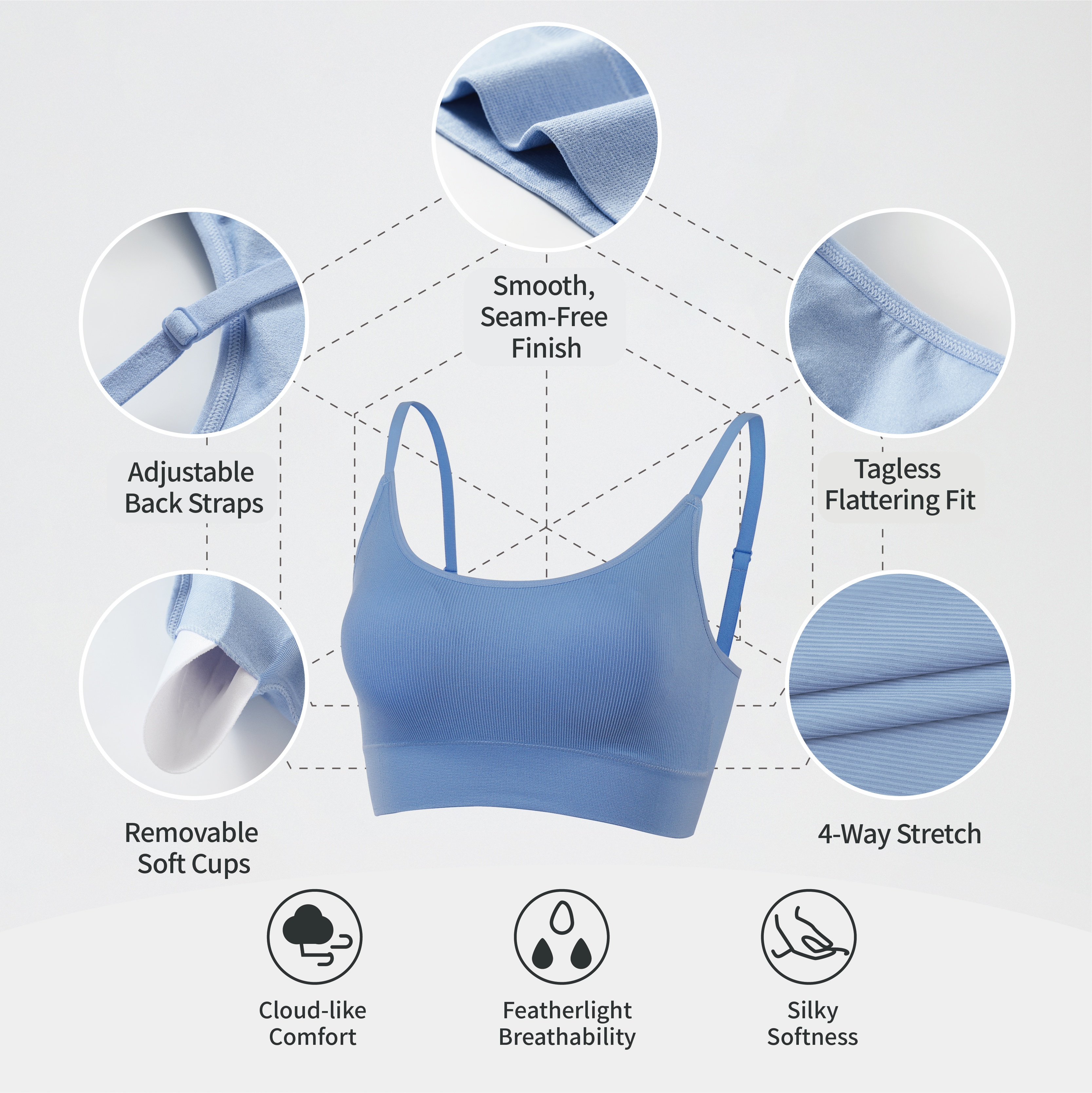 AMRIY Womens Sports Bras for Women Light Support Padded Workout women Supportive Seamless Women's Wireless Yoga Bra K2206