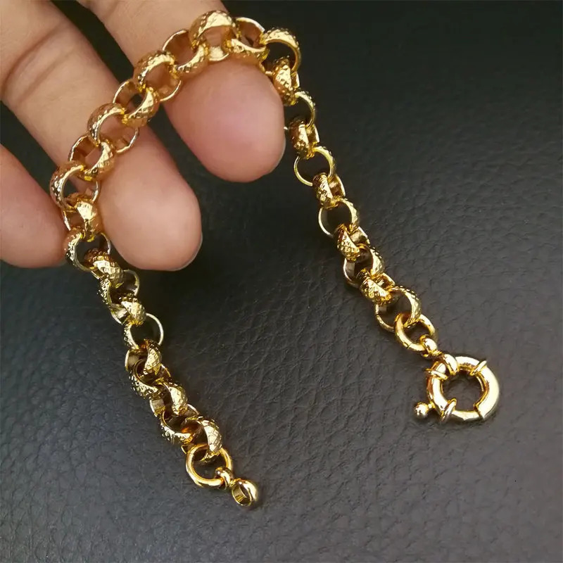 Gold Color Belcher Bolt ring Link Men Women Solid Bracelet Jewllery in 18-24cm Length 240704