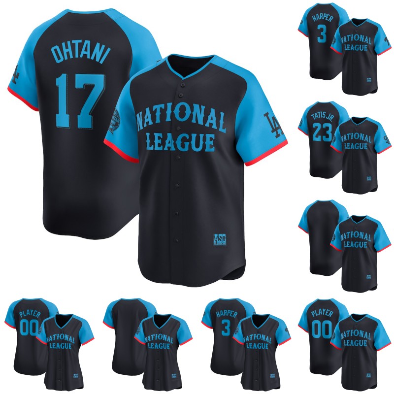National League 17 Shohei Ohtani Navy 2024 All-Star Game Jersey Fernando Tatis Jr. William Contreras Ketel Marte Jurickson Profar Trea Turner Christian Yelich Jersey
