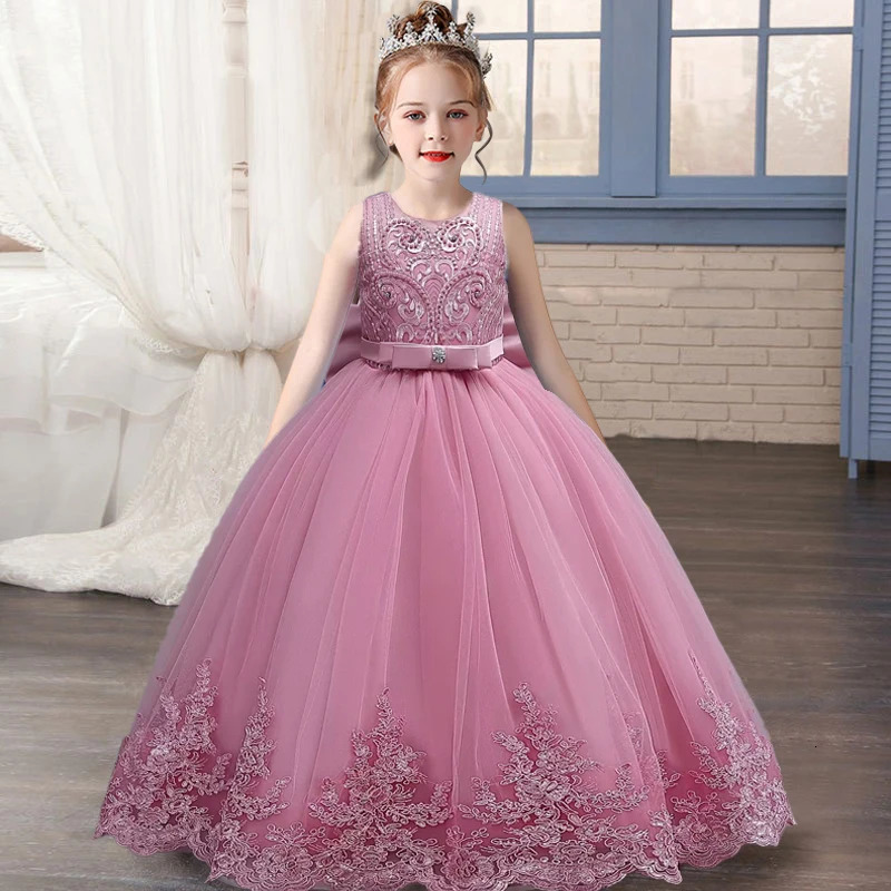 3-12 year old childrens dress embroidered bow lace wedding dress girl princess dress girl birthday party evening dress 240704