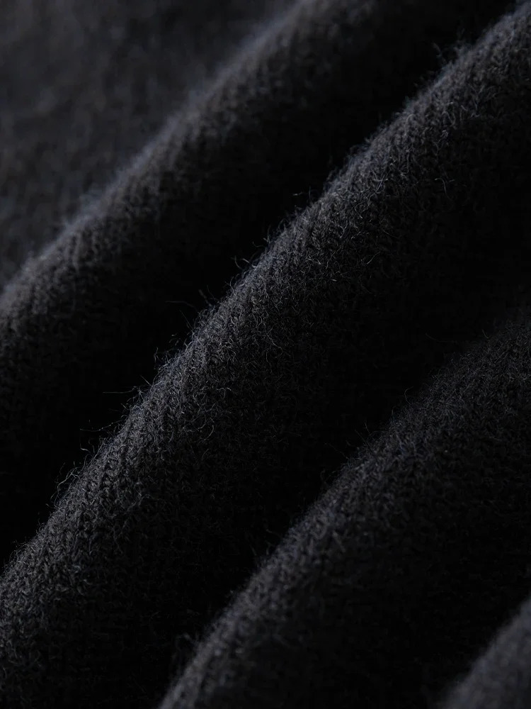 DUSHU Knitted Dress Winter Drawstring Hooded Black Mid Length Dress For Women Office Lady Casual Loose Dress 240703