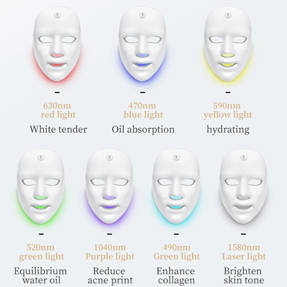 Rechargeable LED mask skin care household use red light treatment pon device 7-color LED light treatment beauty device 240704