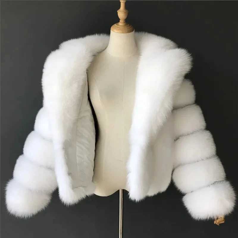 Women's Fur Faux Winter Mink Coat For Womens Urious Faux Fur With Thick Lapel And Long Sleve White Black Fluffy Jacket H240705