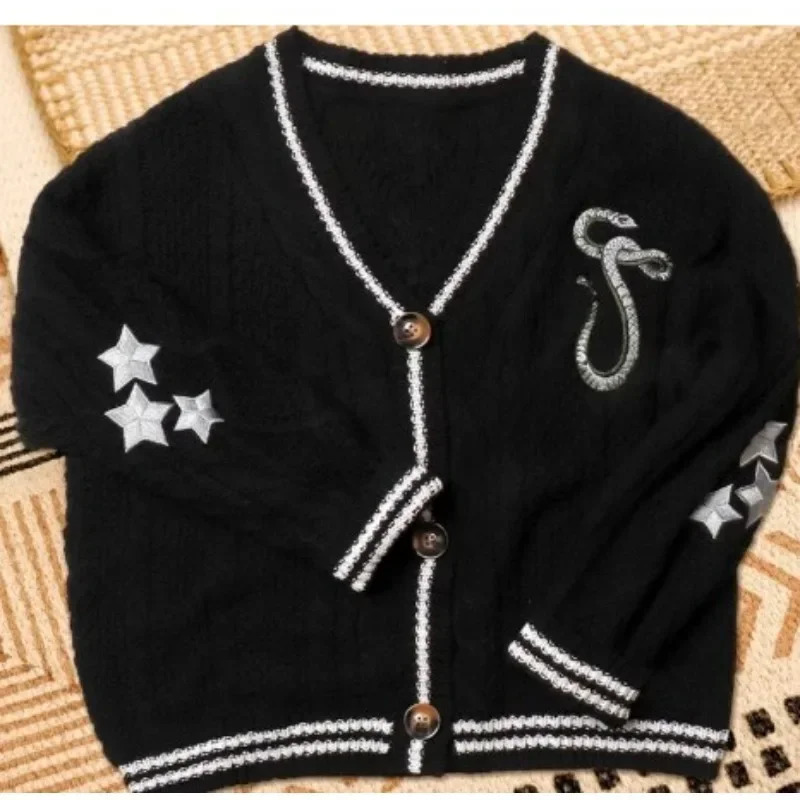 Deeptown Vintage Knit Swift Cardigan Y2k Star Sweater Women Folklore Korean Style Oversized Knitwear Harajuku Aesthetic Autumn 240626