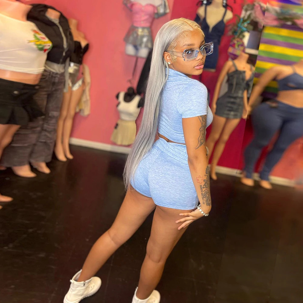 2 Piece Set Women Tracksuits Sexy Short Sleeve Crop TopHigh Waist Cut Out Shorts Outfits Summer Lolita Y2K Clothes 240704