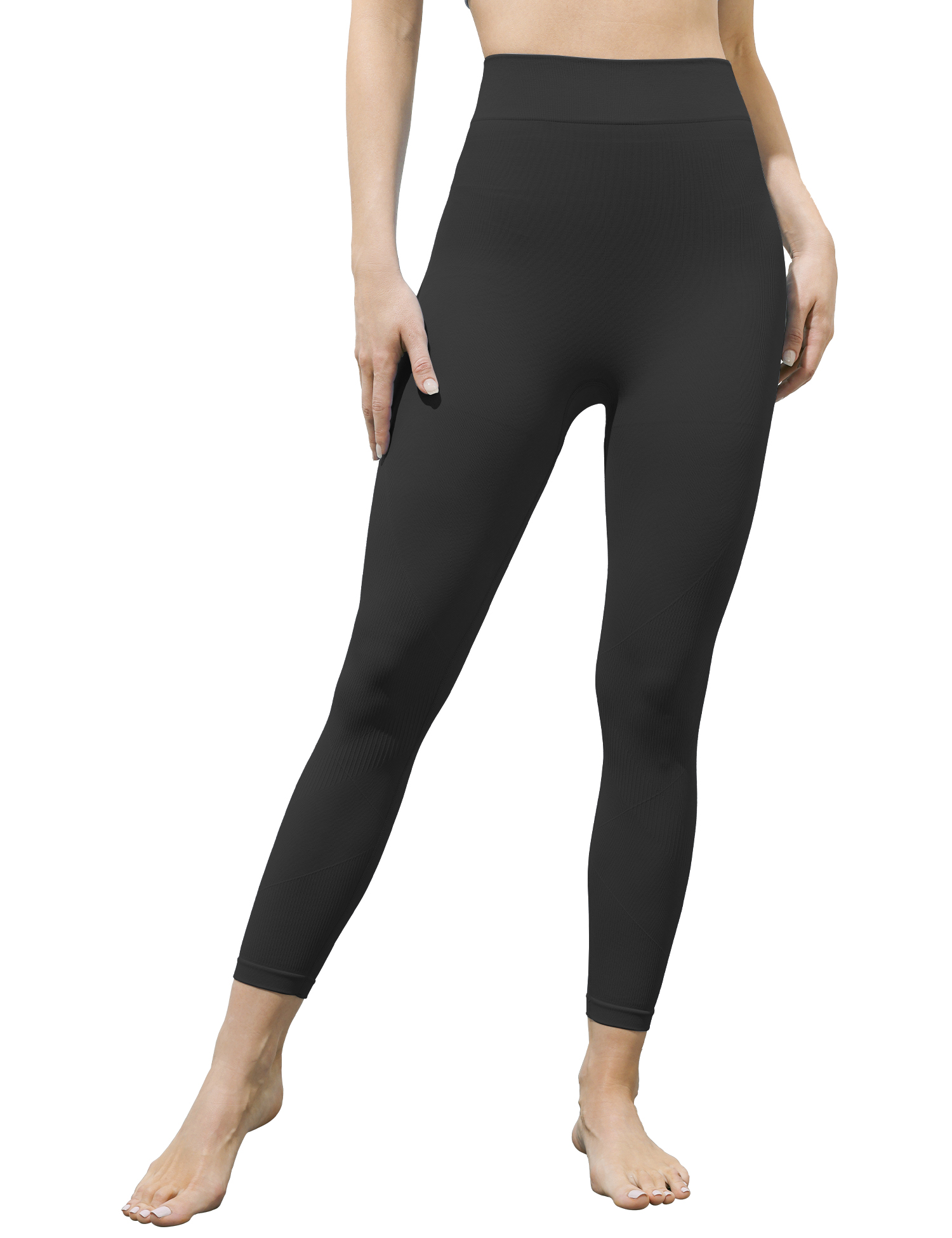 AMRIY Women's Yoga Leggings Ribbed Seamless Workout High Waist Athletic Exercise Running Yoga Leggings L-S004