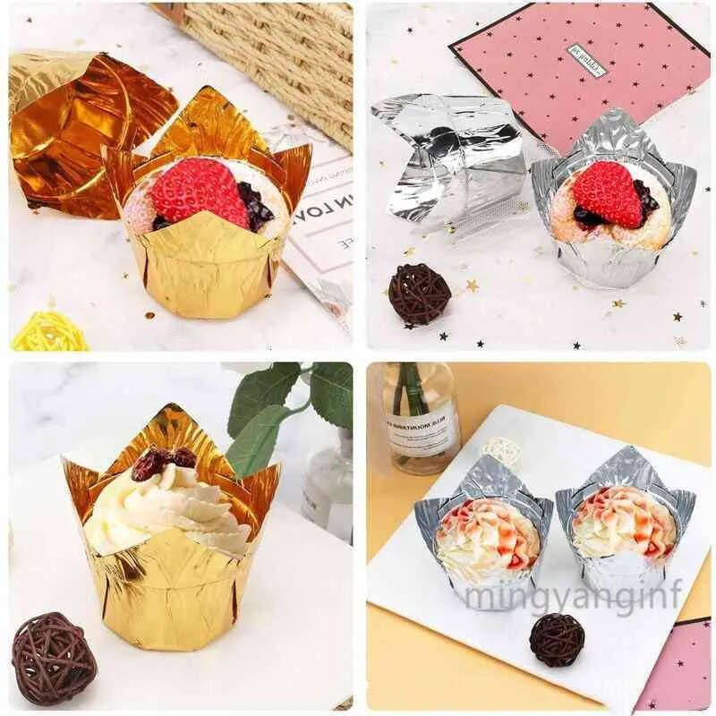 Muffin Tulip Disposable , Foil 100Pcs Style Cake Cups, Baking Cups Aluminum Cupcake Ramekin Holders Cc0488