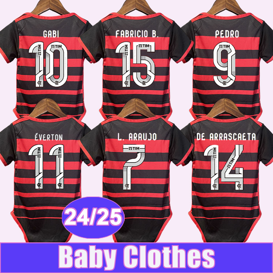 2024 25 Flamengo Baby Clothes Soccer Jerseys PEDRO GABI L. ORTIZ VICTOR HUGO DE ARRASCAETA ERICK ALLAN Home Football Shirts Short Sleeve Uniform