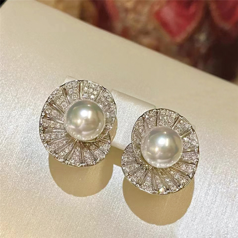 Sterg Sier Pearl & CZ Dia Stud Earrings Handmade Jewelry | Gorgeous Scallop Sweet Cute Earring Gift for Women 64ef