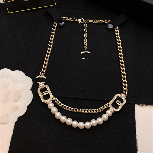 20 style Women Pendant Necklaces Letter C Logo Luxury Designer cclies Jewelry Woman Pearl long Sweater chain gold Necklace 409