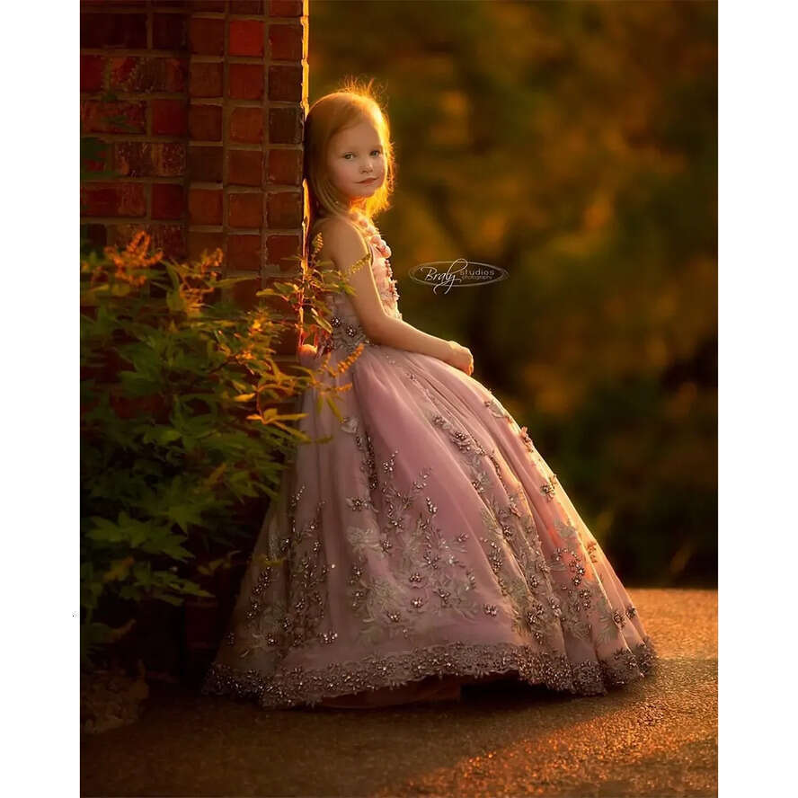 Gown wer Pink Ball Girl 2024 Pearls Lace Appliqued Baby Toddler First Communion Gowns Formal Little Girl's Pageant Dresses Al3808 S 'S s �