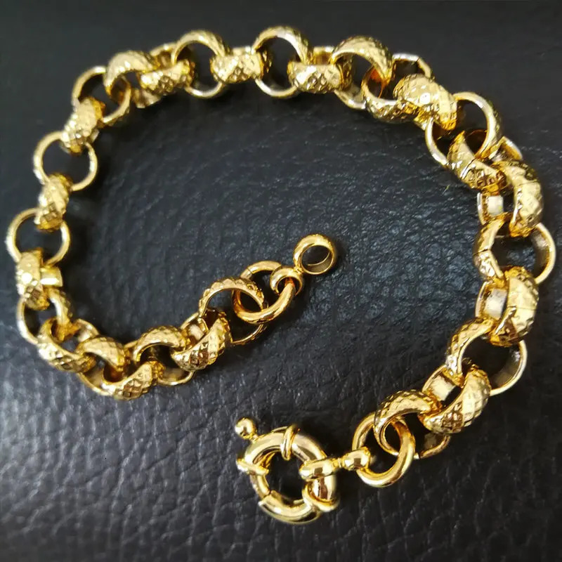 Gold Color Belcher Bolt ring Link Men Women Solid Bracelet Jewllery in 18-24cm Length 240704