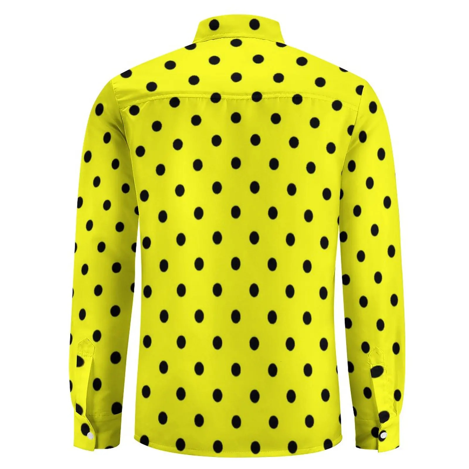 Yellow Polka Dot Shirt Autumn Black Spots Print Casual Shirts Harajuku Blouses Long Sleeve Print Clothing Plus Size 240704