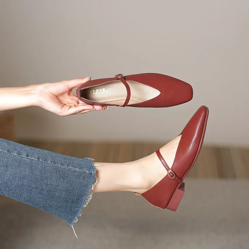 Square Toe Low Heel Mary Jane Shoes for Women Retro Buckle Casual Shoes Ladies Breathable Slip-on Outdoor Soft Sole Flats 240705