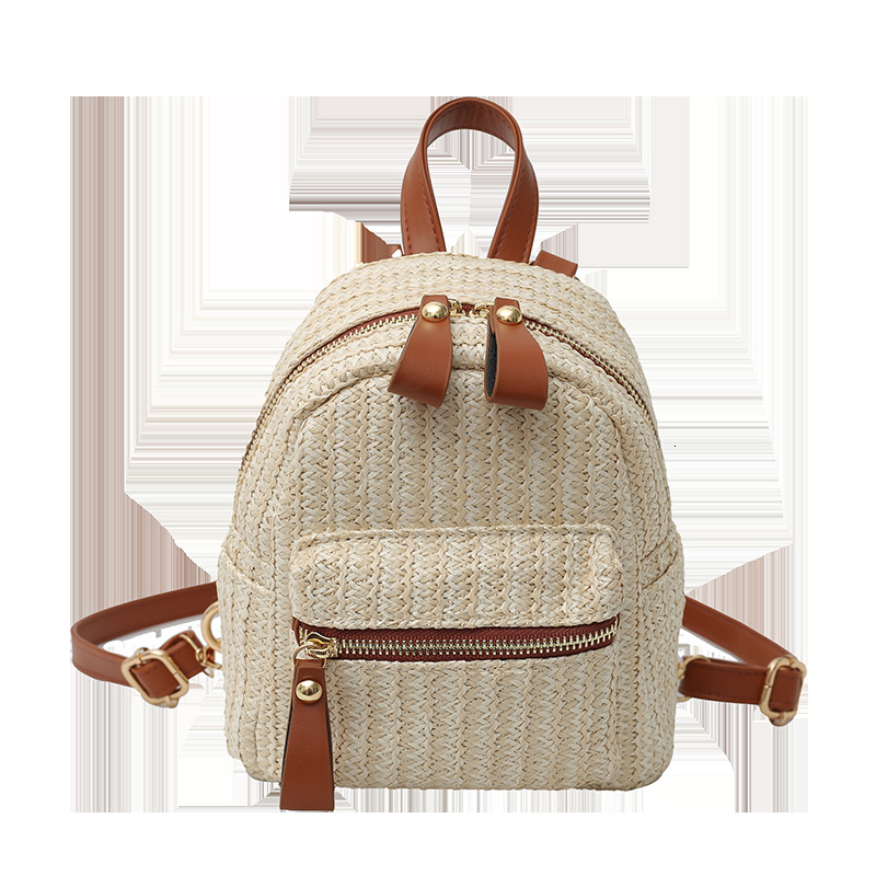 Casual Straw Braid Solid Backpack Large Capacity High Quality Simple Shoulder and Crossbody Bag for Women 2024 Fashion Versatile H7.5#36 40406