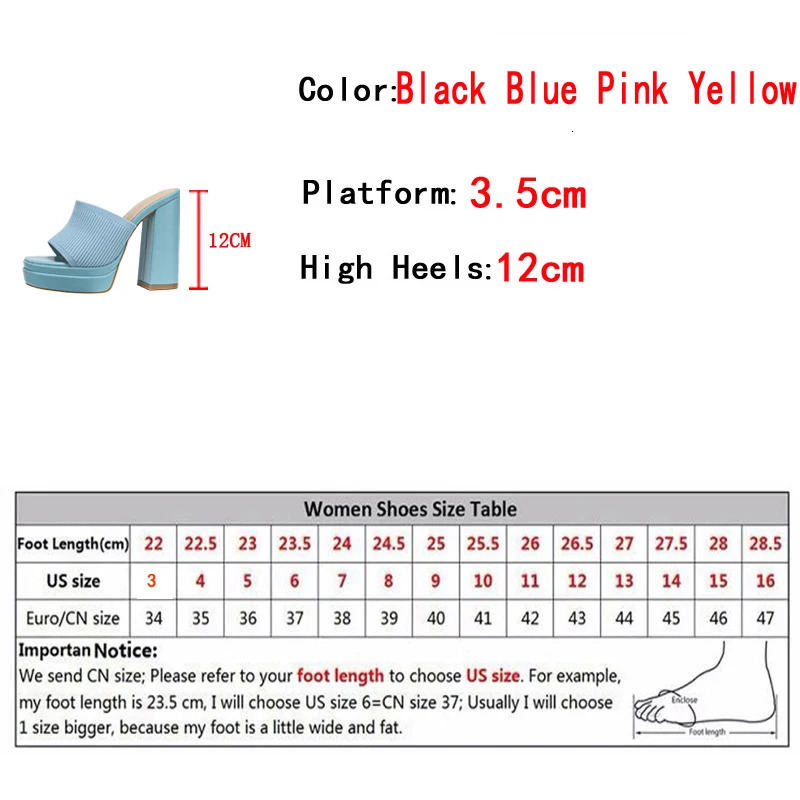 Liyke Fashion Yellow Blue Stretch Fabric Women Thick New Heel Slippers Summer Peep Quality Toe Chunky Platform Shoes Slides Sandal Female 240704