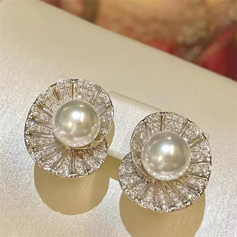 Sterg Sier Pearl & CZ Dia Stud Earrings Handmade Jewelry | Gorgeous Scallop Sweet Cute Earring Gift for Women 64ef