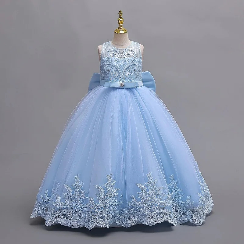 3-12 year old childrens dress embroidered bow lace wedding dress girl princess dress girl birthday party evening dress 240704