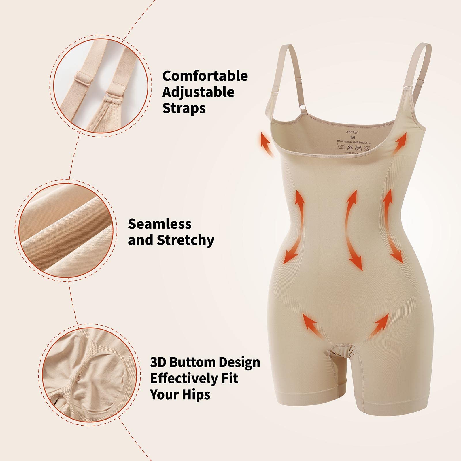 AMRIY Shapewear for Women Tummy Control Seamless body shaper Butt Lifting Bodysuit K2201