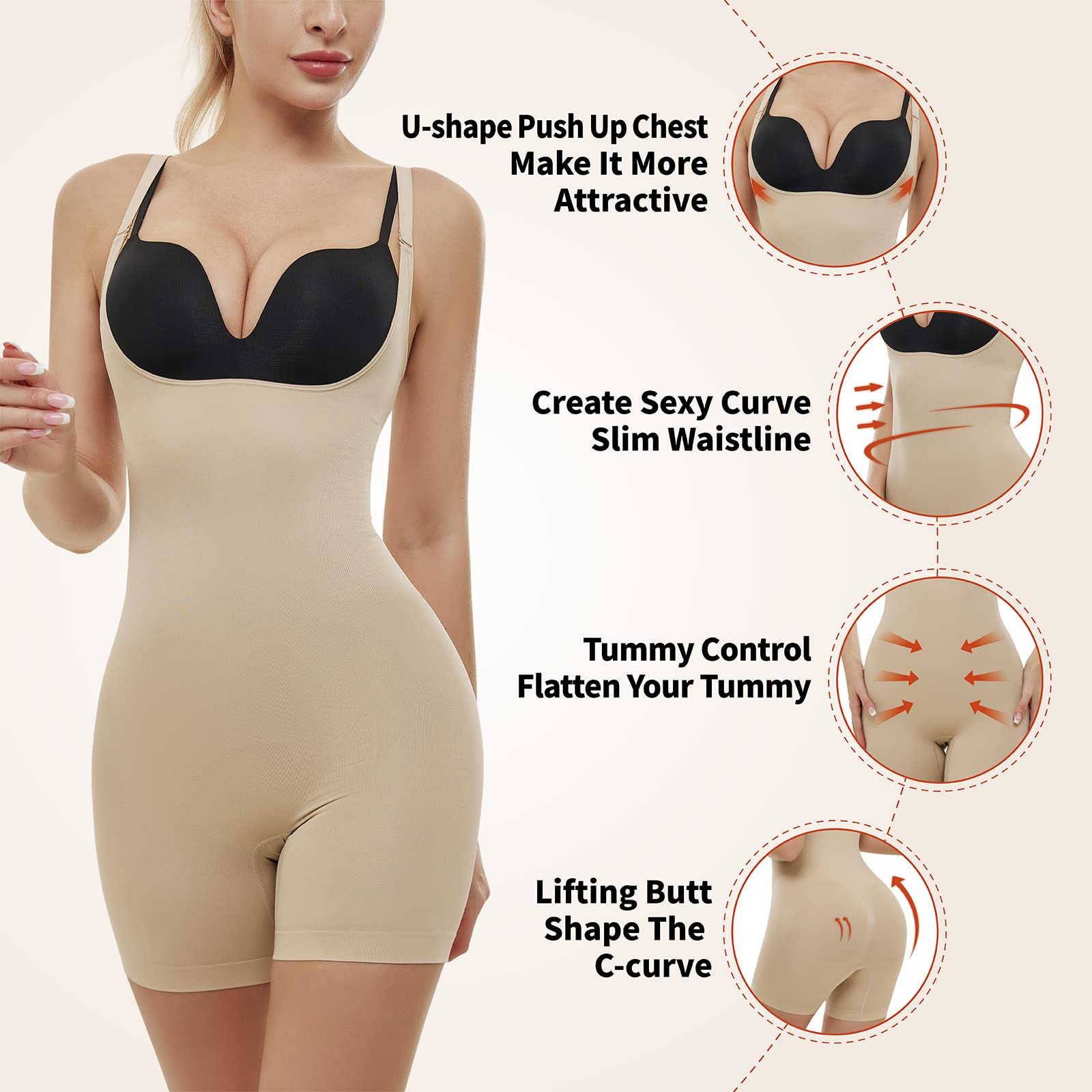 AMRIY Shapewear for Women Tummy Control Seamless body shaper Butt Lifting Bodysuit K2201