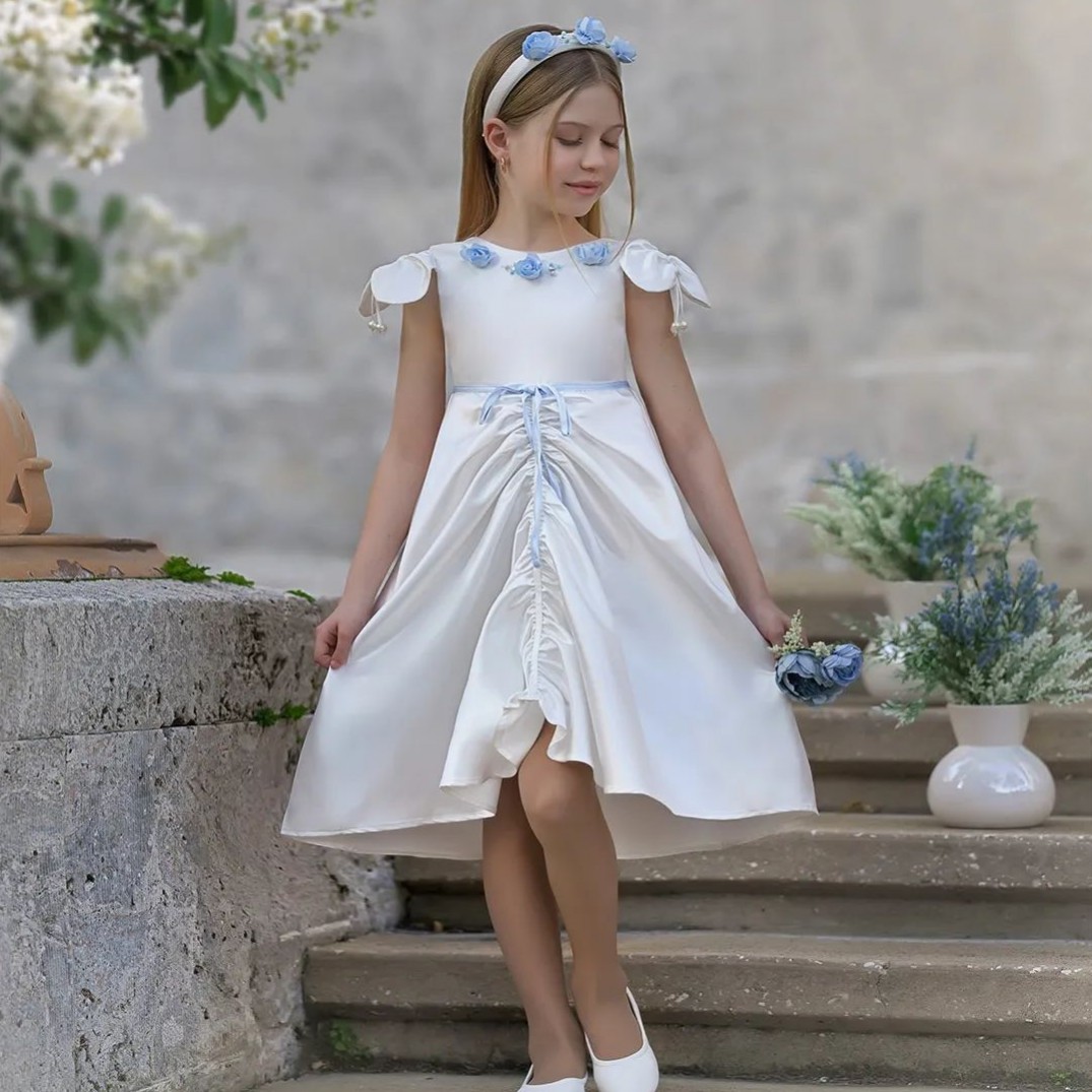 Appliqued Simple Wer Girl Dresses For Wedding Ruffled Toddler Pageant Gowns Knee Length Satin A E First Communion Dress