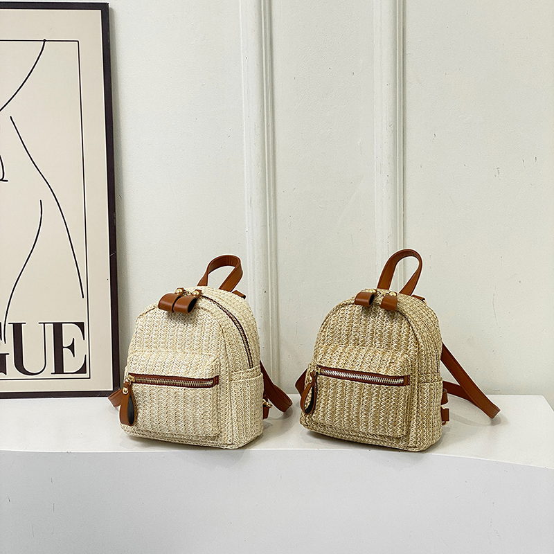 Casual Straw Braid Solid Backpack Large Capacity High Quality Simple Shoulder and Crossbody Bag for Women 2024 Fashion Versatile H7.5#36 40406