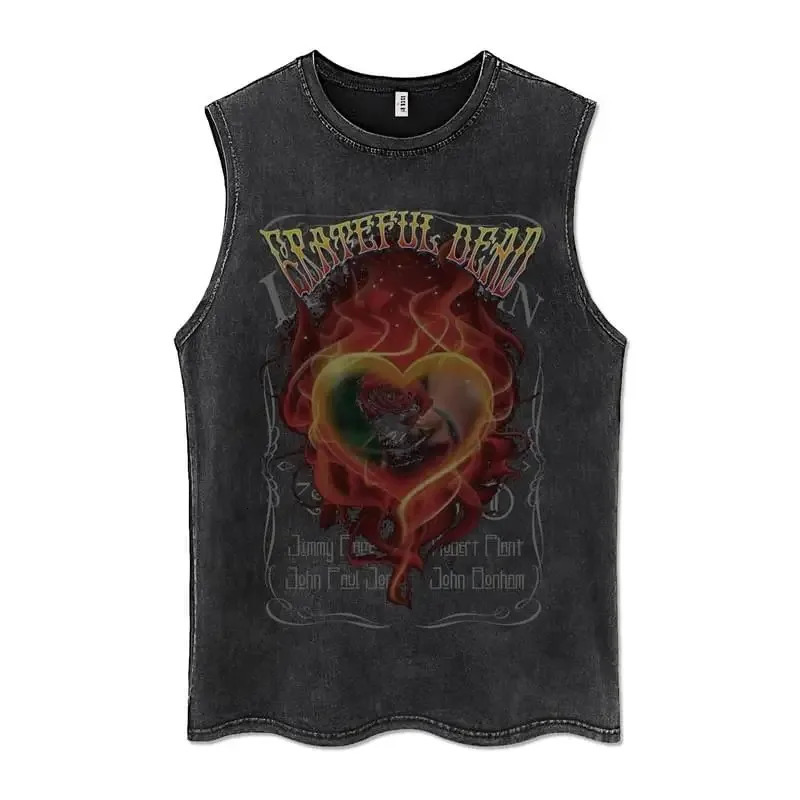 Summer Men Washed Vest Vintage T Shirt Gothic Tshirts Streetwear Punk T Shirts Unisex Sleeveless Vest Top Y2k Short Sleeve Shirt 240703