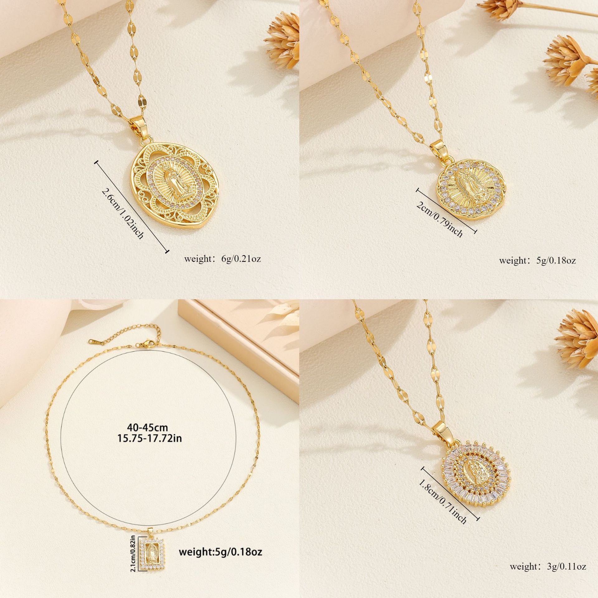 18k Gold Virgin Mary Necklace Designer Jewelry Rosary Gold Chain Cubic Zircon Diamond Madonna Necklaces for Women Girls Jesus Religion Fashion Fine Je