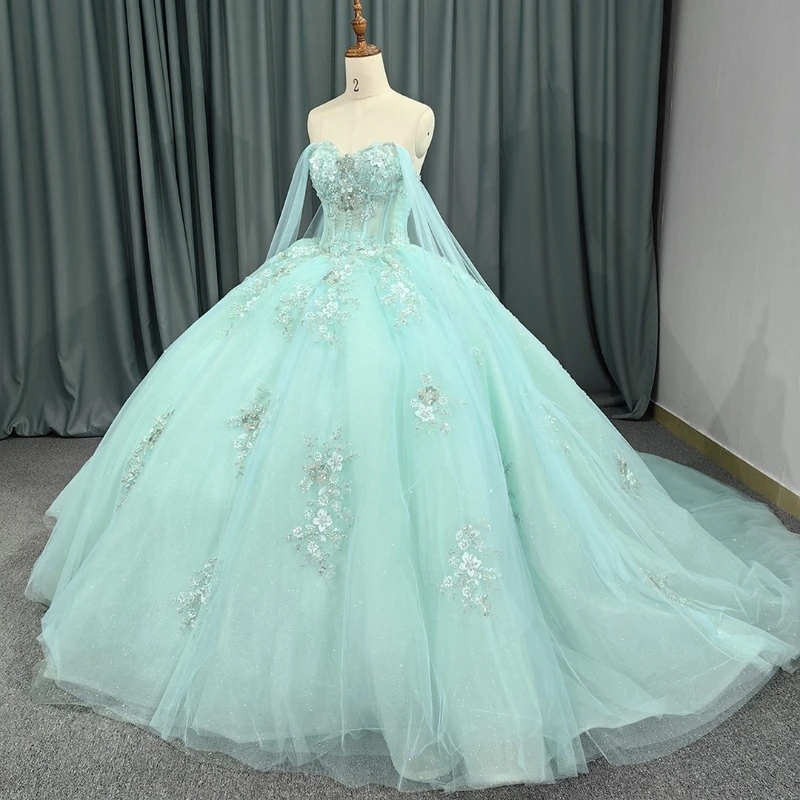 Gorgeous Quinceanera Dresses Ball Gown Sexy Sweetheart Off the Shoulder for 15 Year Applique Lace Beads Tull Long Party Dress