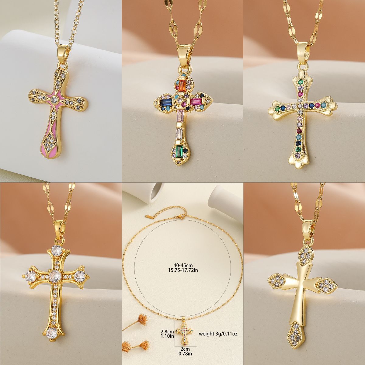 Cubic Zirconia Cross Pendant Necklace in Gold | Virgin Dias, Designer Jewelry Gift for Women 4 Virg