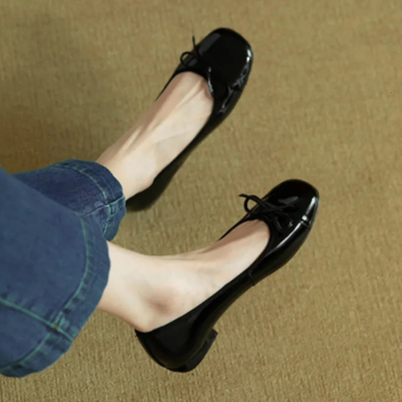 Womans Flats Patent Leather Ballet Flats Bowtie Boat Shoes Low Heels Slip on Flat Shoes Woman Black Loafers Spring Autumn 1552N 240705