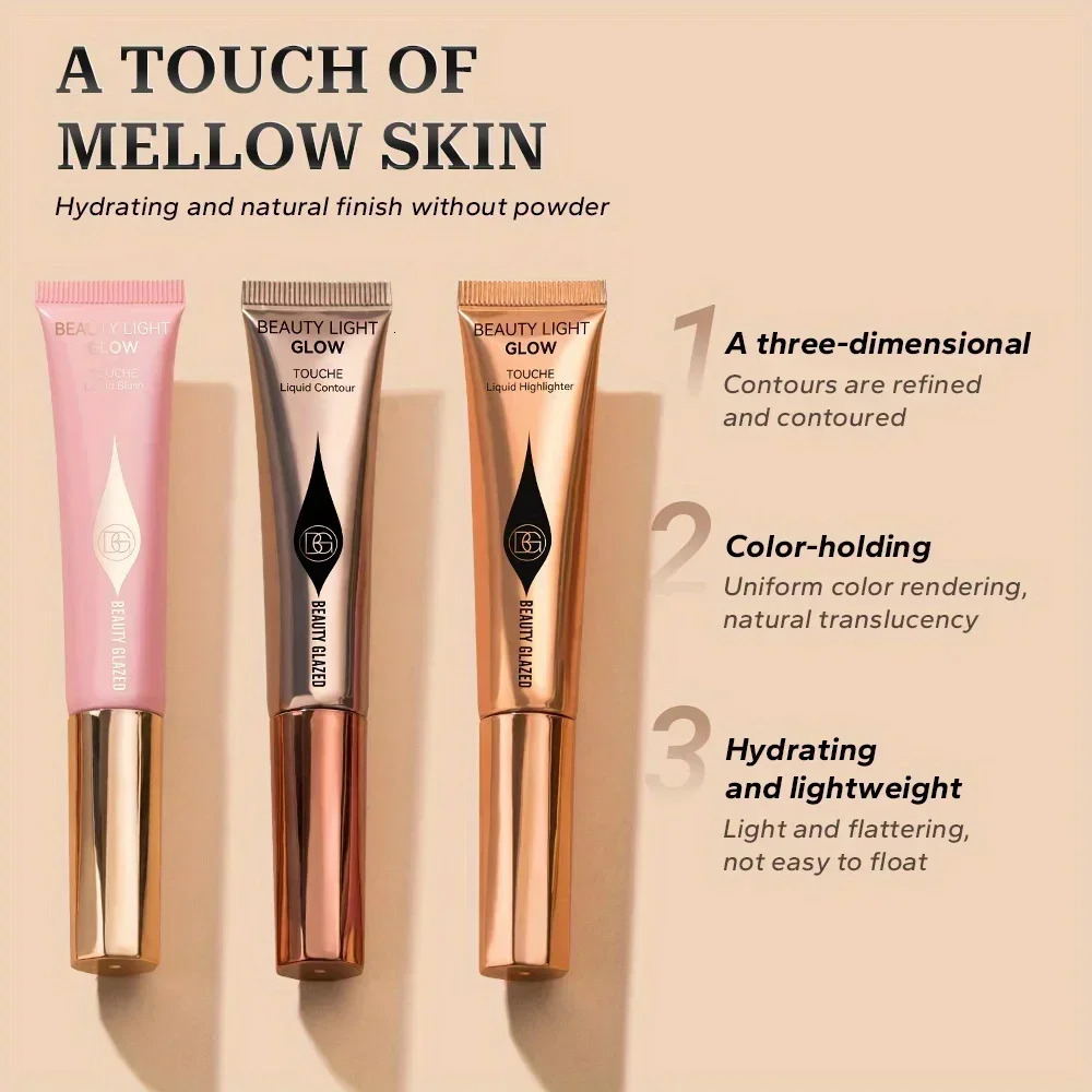 Waterproof Long-lasting Liquid Contour Cream with Sponge Brush Highlighter and Concealer - Silky and Creamy on Face and Body 240705