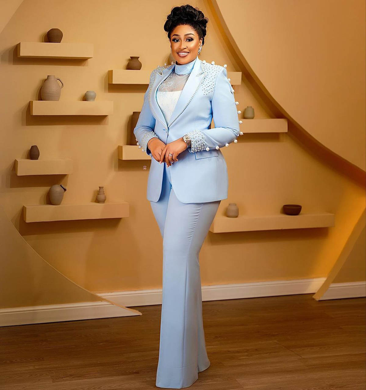 Plus Size Women Pant Suit Sets Big Pearls Beading Blazer Top Ladies Party Birthday Prom Fashion 2 Pieces Custom Made Outfits