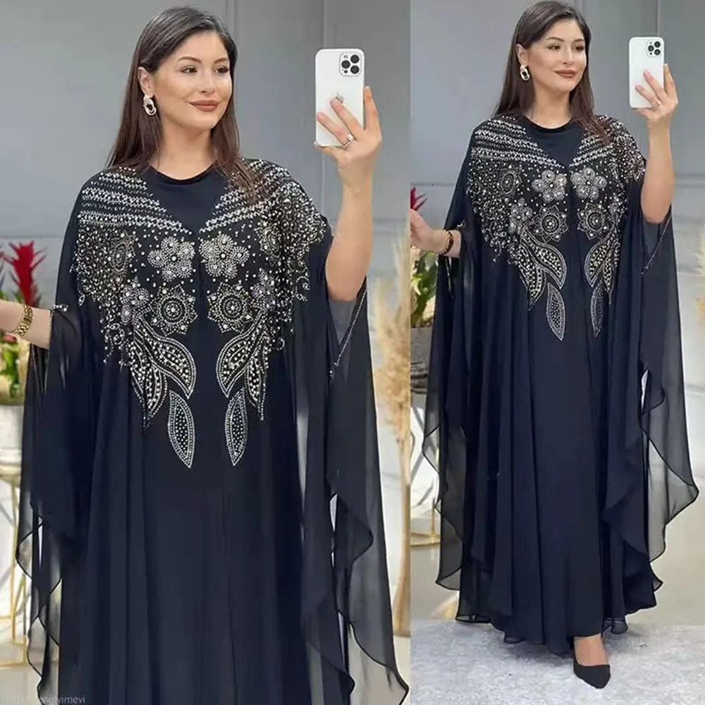 Plus Size African Party Dresses for Women Chiffon Boubou Ankara Dashiki Kaftan Abaya 2 PCS Set Outfit Dubai Robe Marocaine Femme 240701