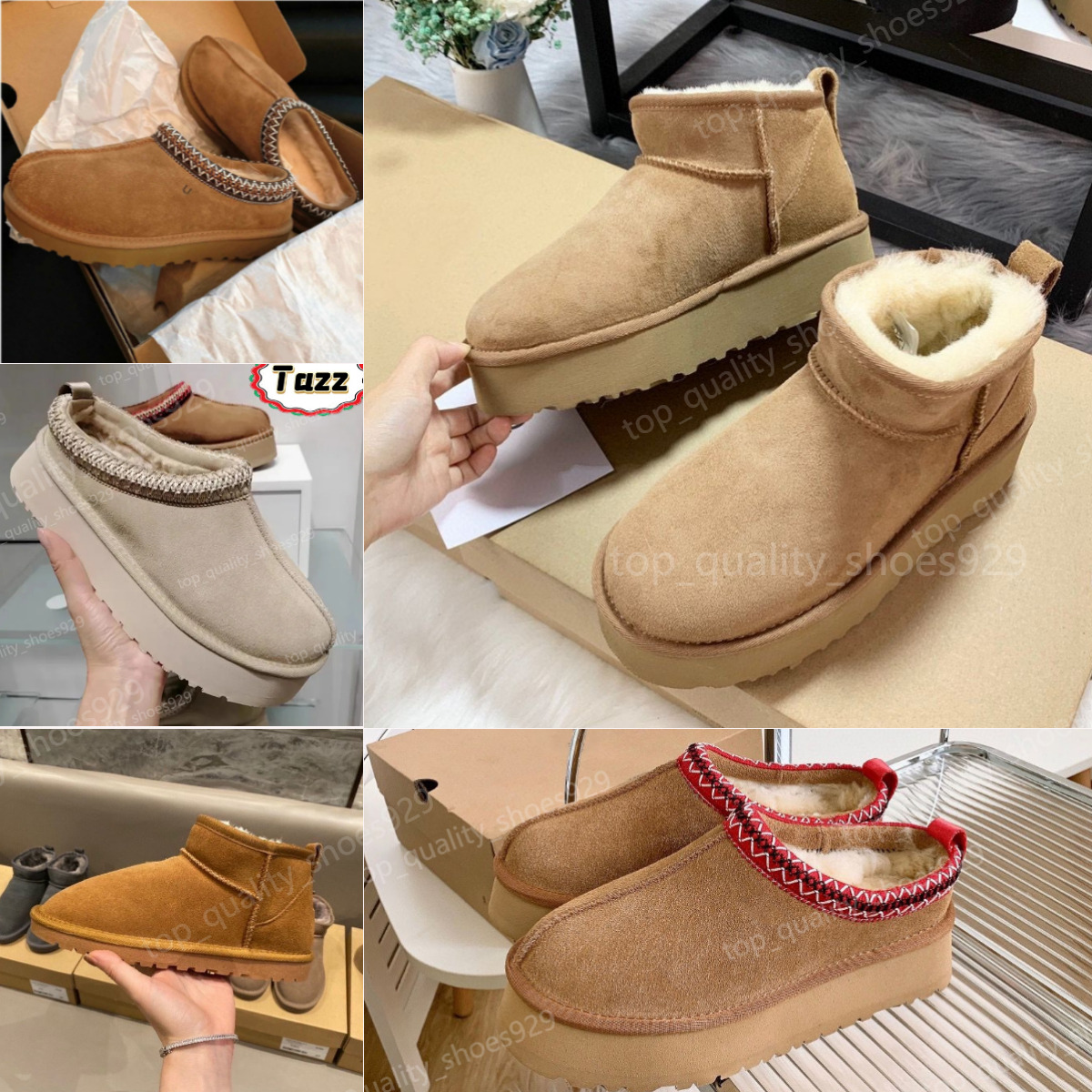 Tasman Slippers Australia Platform tazz Boots Ultra Mini boot Fluffy Winter Snow Boot Chesut Fur Slides Designer Classic Black Grey Australian Mustard Seed booties