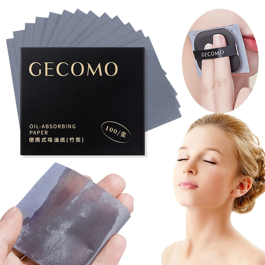 100 Sheets Oil Control Paper with Case Powder Puff Face Blotting Paper Bamboo Charcoal Face Oil Blotting Sheets for Men Women 240705