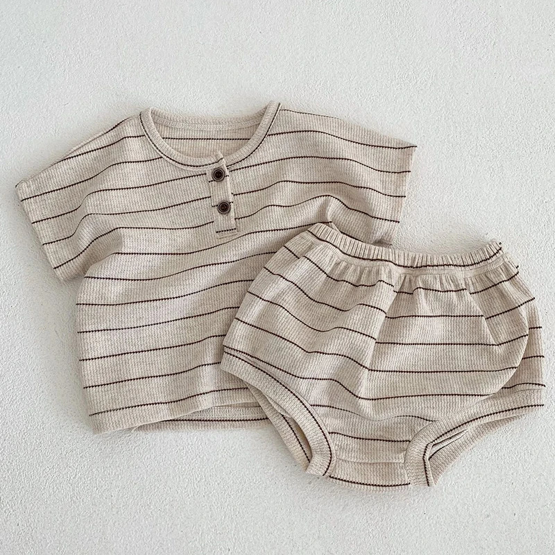 Summer Lining Baby Clothing Set Striped Tee and Bloomer 2 Pcs Boy Clothes Suit Outfits nfant Cute Pure Cotton 240625