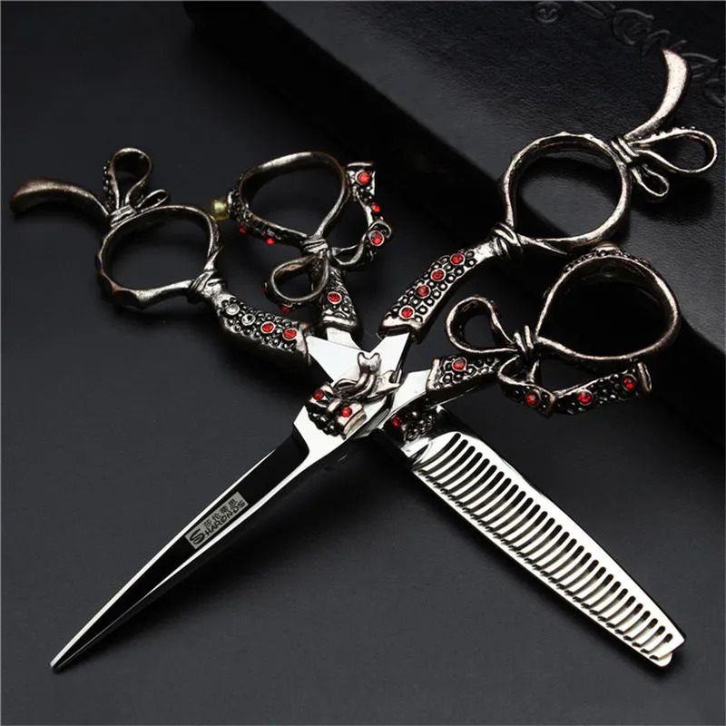 Professional hair salon barber scissors 6 inch hairdresser special barber shop scissors flat cut teeth shear thinning suit 240701 S2563