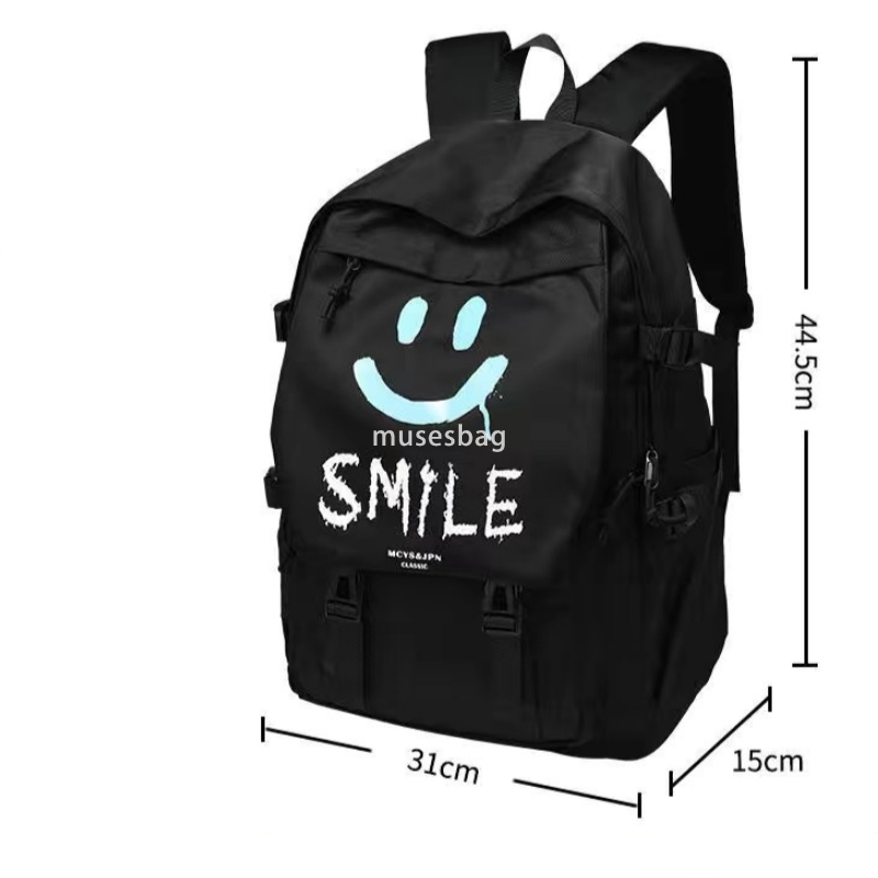 Korean version of unisex high-end fashion computer backpack for middle and high school students simple and large capacity smiling face leisure backpac
