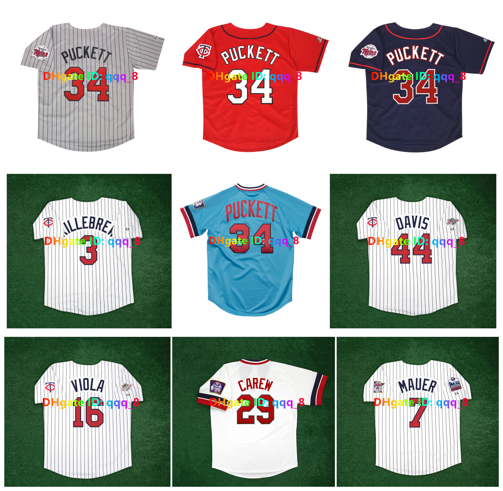 Kirby Puckett Minnesota Paul Molitor Twin Baseball Jersey Torii Hunter Kent Hrbek Rod Carew Knoblauch Davis Bert Blyleven Jack Morris Harmon Killebrew Size S-4XL