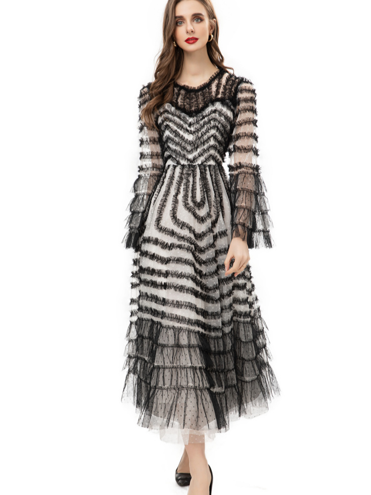 OC462M34 Basic Casual Dresses European and American Light Luxury Elegant Long Dress Socialite Style, Simple Autumn Dressing