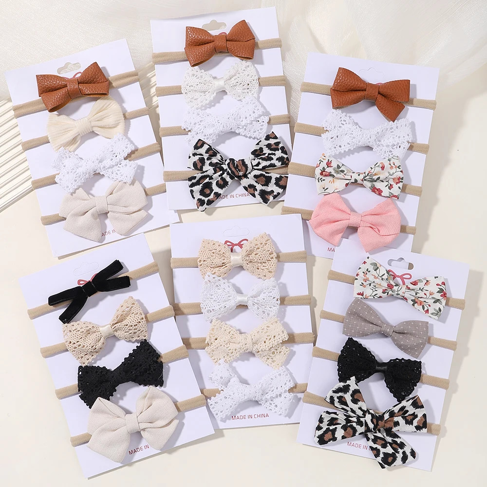 4PcsSet Flower Bows Headband Baby Hairband for Girl Children Elastic Hair Bands Soft Toddler born Cute Accessories Gift 240625
