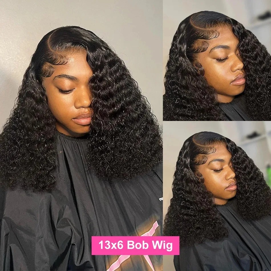 Baby Hair Deep Wave Bob Lace Frontal Wig 13X6 HD Curly 5x5 Glueless Preplucke 13X4 Front Human Hair Wig High Quality 250 Density
