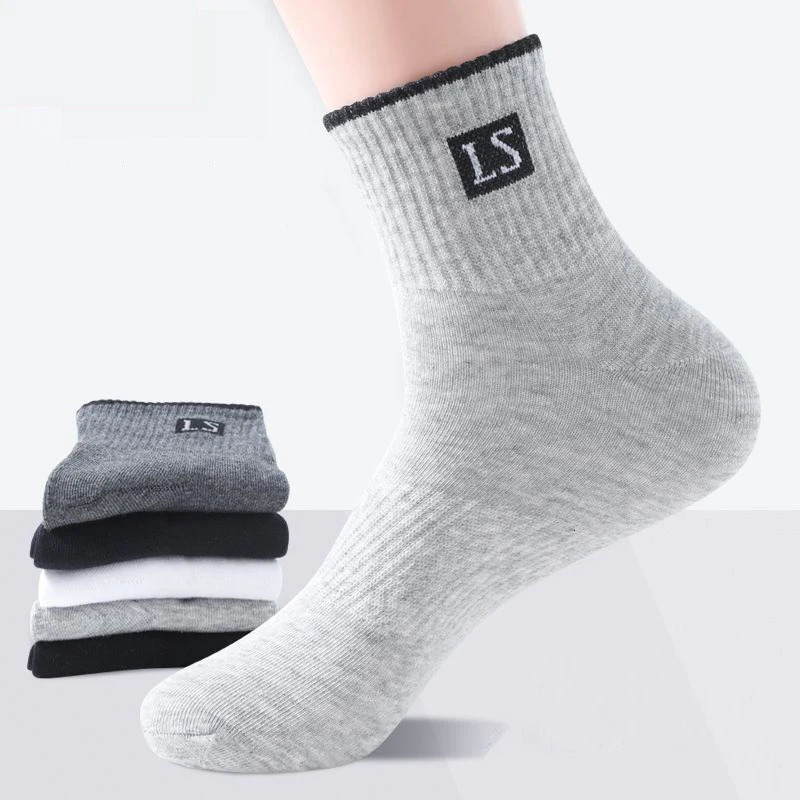 10Pcs=5Pairs High Quality Men Socks Cotton Breathable Sweat-Absorbent Middle Tuble Black Socks Deodorant Business Men Gift Sock 240703