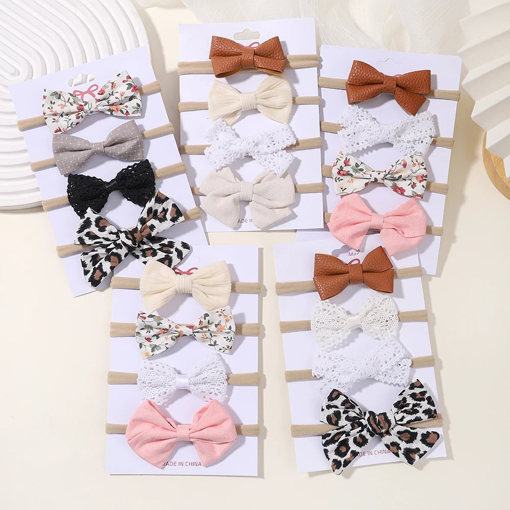 4PcsSet Flower Bows Headband Baby Hairband for Girl Children Elastic Hair Bands Soft Toddler born Cute Accessories Gift 240625