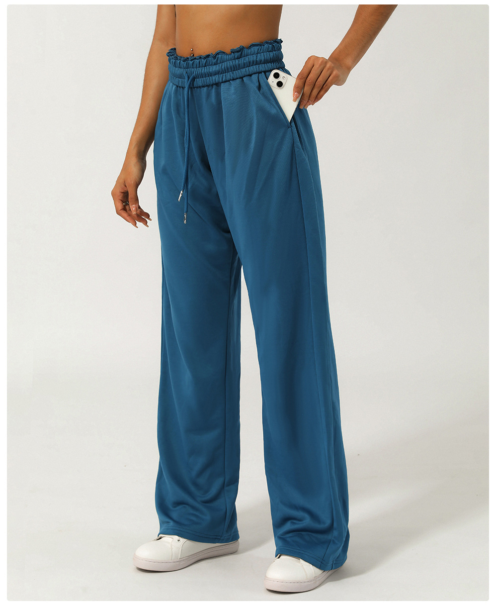LM-2423 Womens Yoga Pants Woven Wide Leg Long Ladies Mid Waist Trousers Loose Yoga Comfort Slacks Ninth